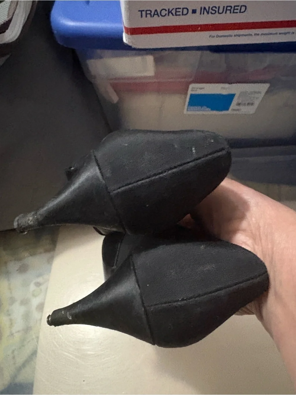 Life Stride Black Satin Pointed Toe Heels with Decorative Crystal Buckle